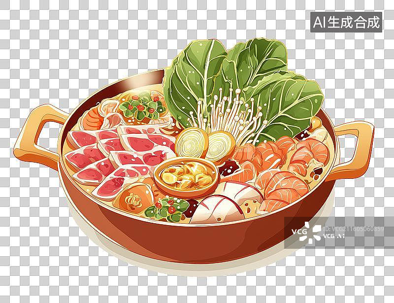 【AI数字艺术】一碗丰盛的蔬菜肉类拼盘火锅图片素材