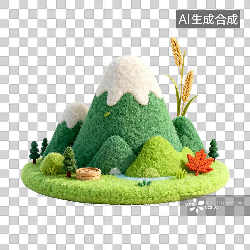 【AI数字艺术】羊毛毡风格的雪山绿野景观图片素材