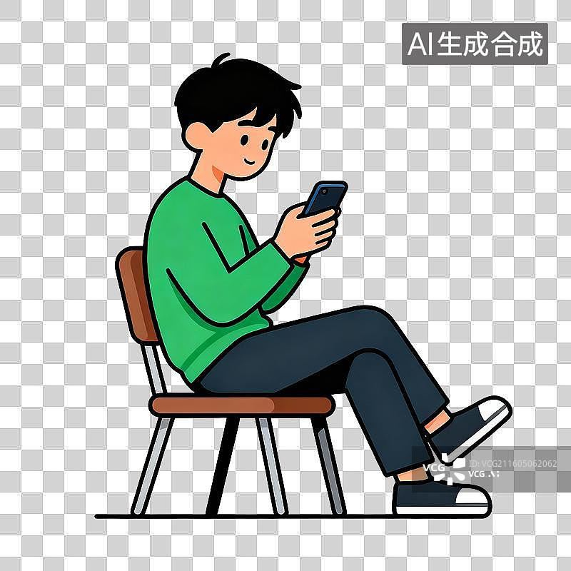 【AI数字艺术】男子坐在椅子上使用手机图片素材