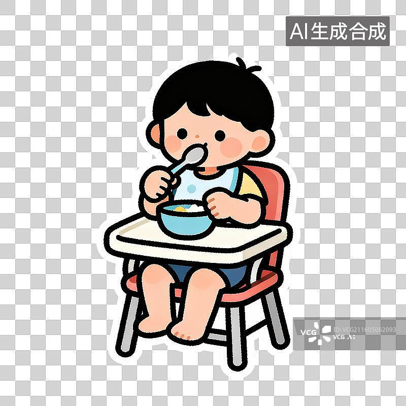 【AI数字艺术】宝宝在高脚椅上吃饭图片素材