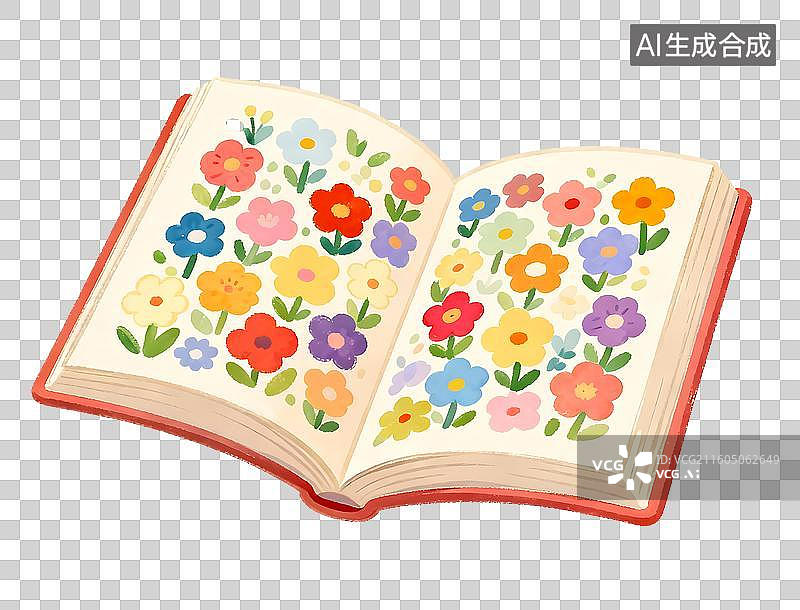 【AI数字艺术】书上开出许多花2D插画免抠元素图片素材