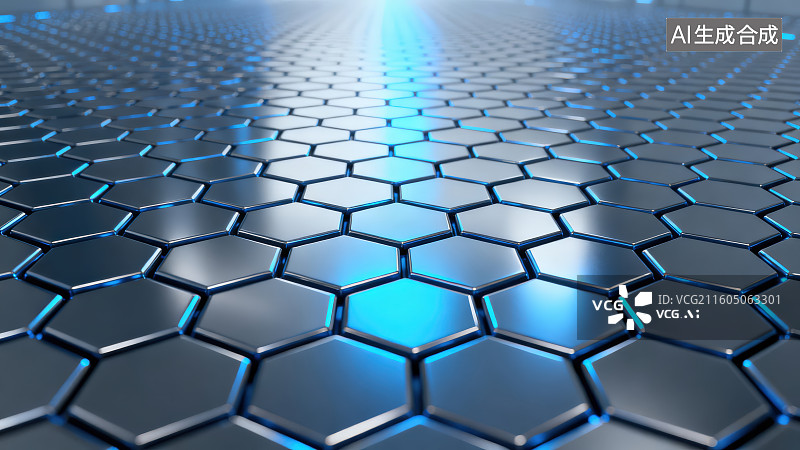 【AI数字艺术】蓝色六边形蜂窝状抽象背景图片素材