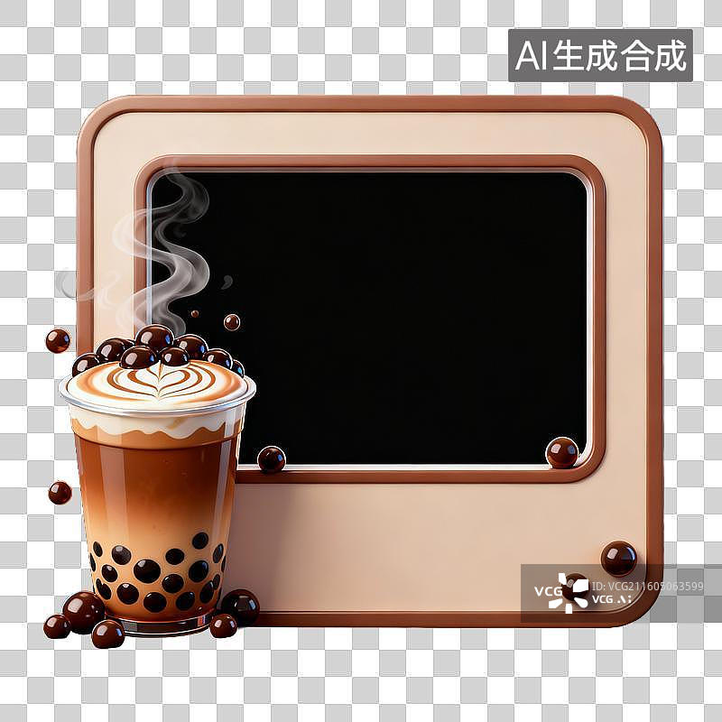 【AI数字艺术】珍珠奶茶与空白装饰相框图片素材