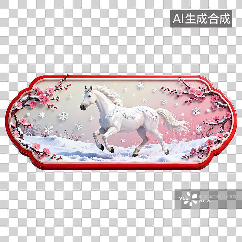 【AI数字艺术】雪中奔马与梅花国风装饰图图片素材