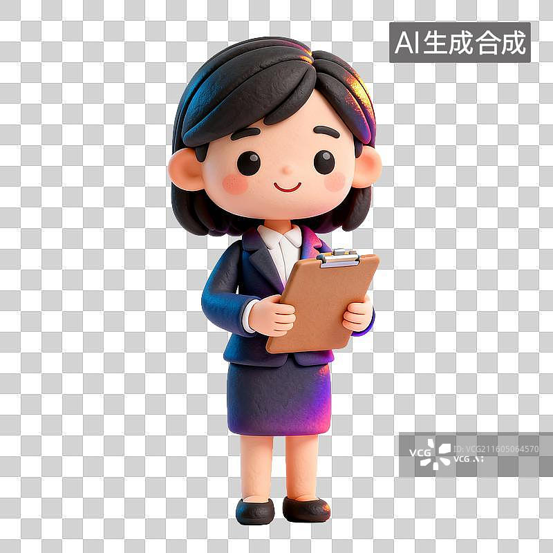 【AI数字艺术】卡通职场女性手持剪贴板图片素材