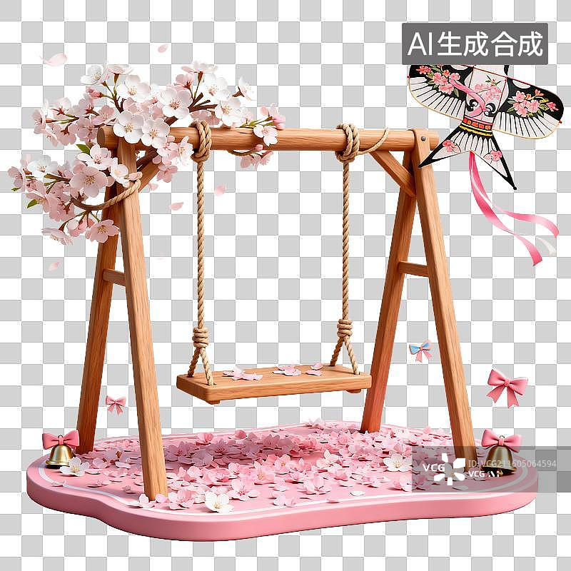 【AI数字艺术】春日樱花秋千与风筝图片素材