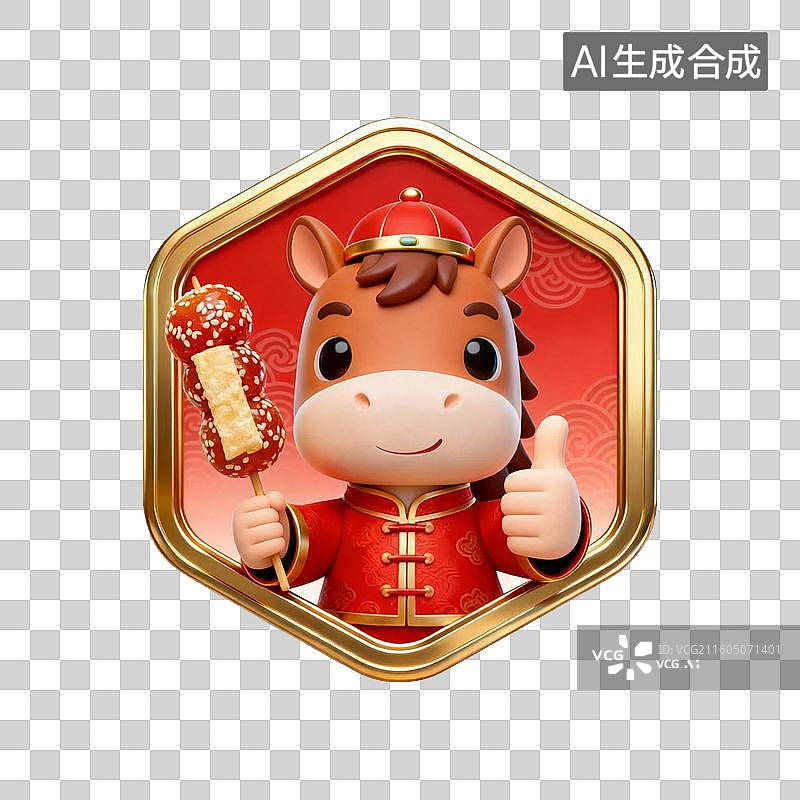 【AI数字艺术】国潮生肖马徽章系列营销素材：奶皮子糖葫芦草莓糖葫芦图片素材