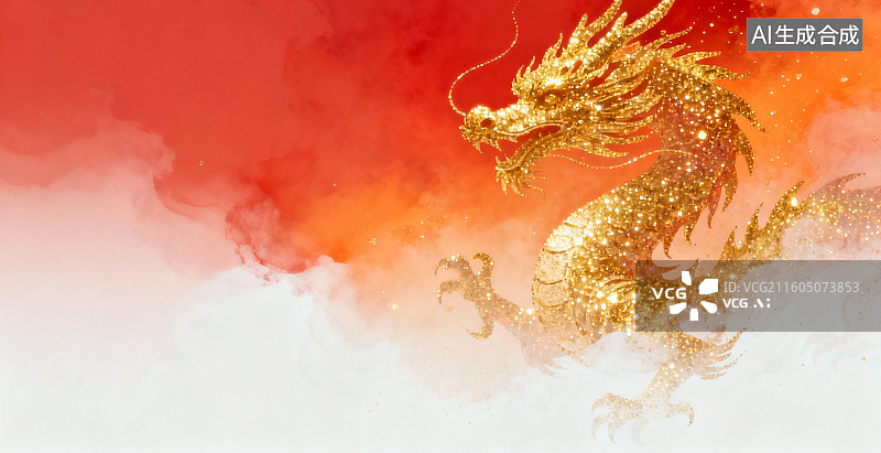 【AI数字艺术】金色龙在云雾中腾飞图片素材
