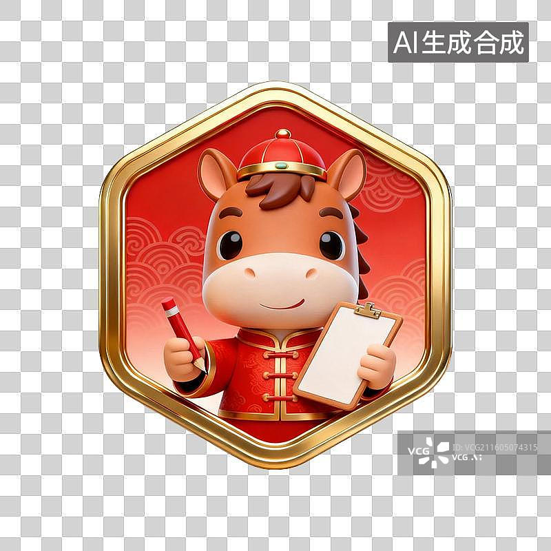 【AI数字艺术】国潮生肖马徽章系列营销素材：手写板写字记笔记图片素材