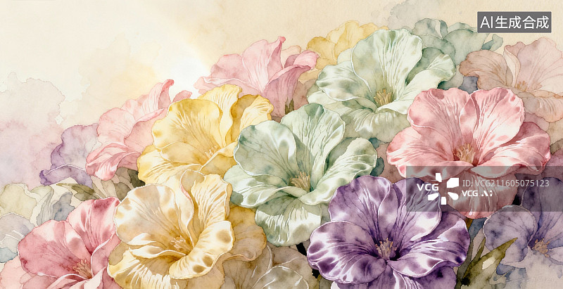 【AI数字艺术】水彩花卉静物画图片素材