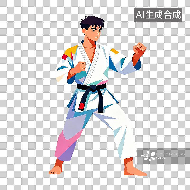 【AI数字艺术】穿着柔道服的武术家战斗姿势图片素材
