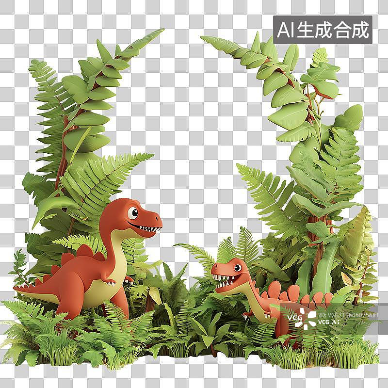 【AI数字艺术】卡通恐龙丛林场景边框图片素材