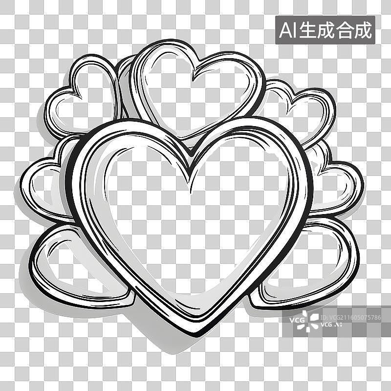 【AI数字艺术】手绘黑白爱心插画图片素材