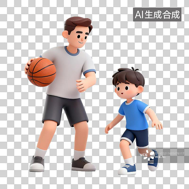 【AI数字艺术】父子户外打篮球互动图片素材