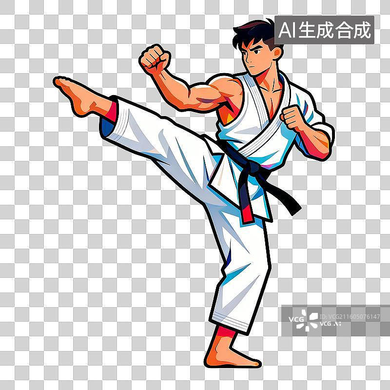 【AI数字艺术】穿着白色空手道服的人踢腿图片素材