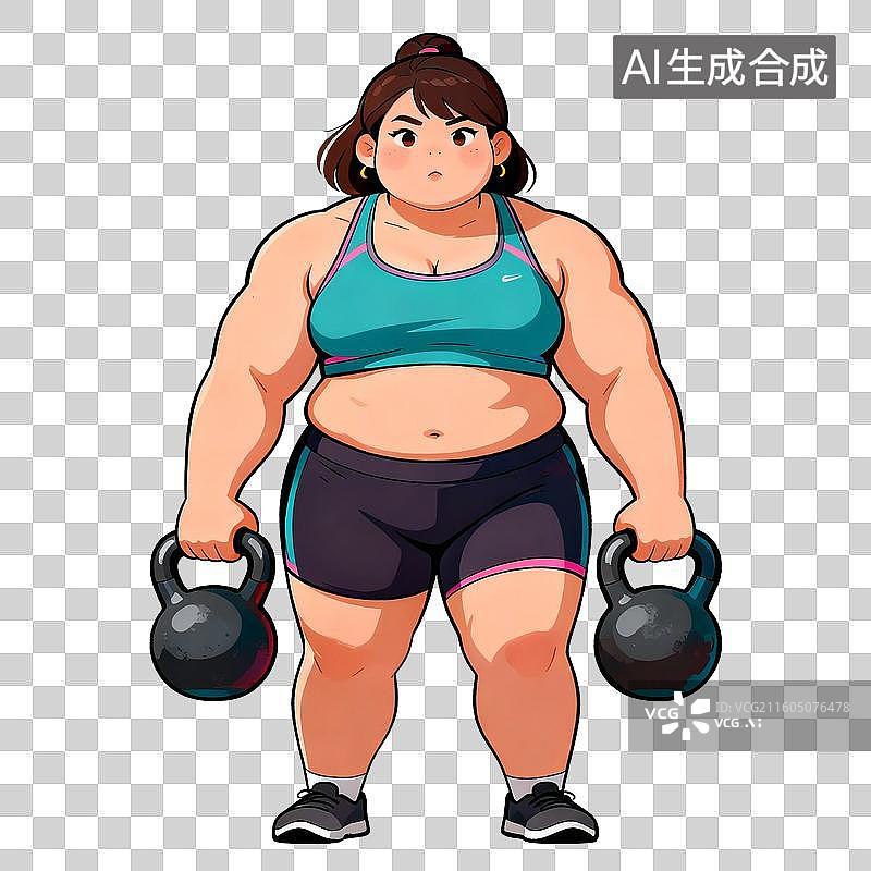 【AI数字艺术】大码女性进行壶铃健身锻炼图片素材