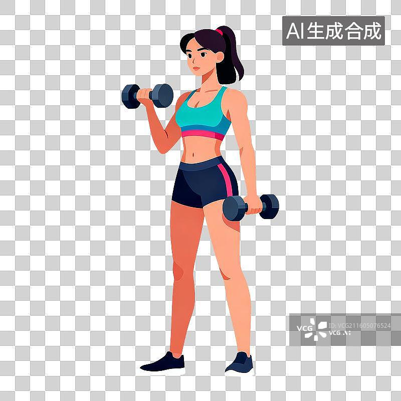 【AI数字艺术】女性举哑铃进行力量训练图片素材