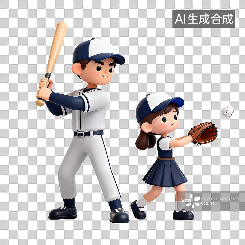 【AI数字艺术】两个卡通人物打棒球玩耍图片素材