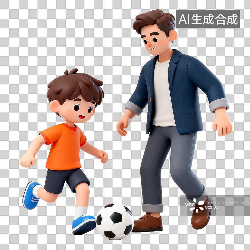 【AI数字艺术】父子户外踢足球欢乐场景图片素材