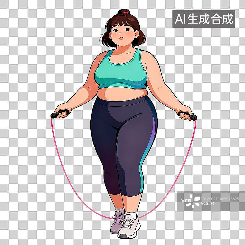 【AI数字艺术】身材丰满女性跳绳健身图片素材