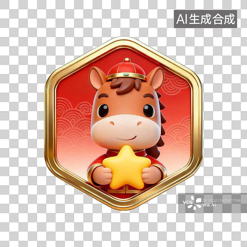 【AI数字艺术】国潮生肖马徽章系列营销素材：手捧星星图片素材