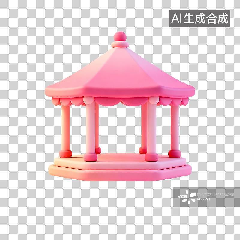 【AI数字艺术】3D渲染，粉色凉亭，中式古代建筑，亭台楼阁，园林景观，免抠元素图片素材