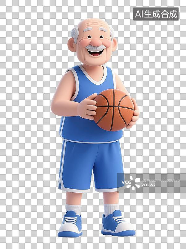 【AI数字艺术】3D渲染卡通人物，老人，退休老人，打篮球的老人，篮球运动，锻炼，运动，休闲娱乐活动免抠元素图片素材