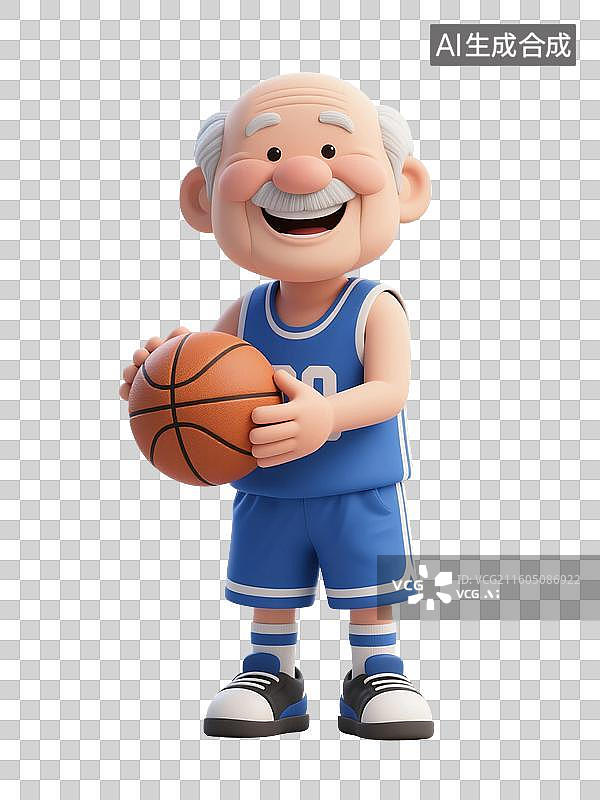 【AI数字艺术】3D渲染卡通人物，老人，退休老人，打篮球的老人，篮球运动，锻炼，运动，休闲娱乐活动免抠元素图片素材