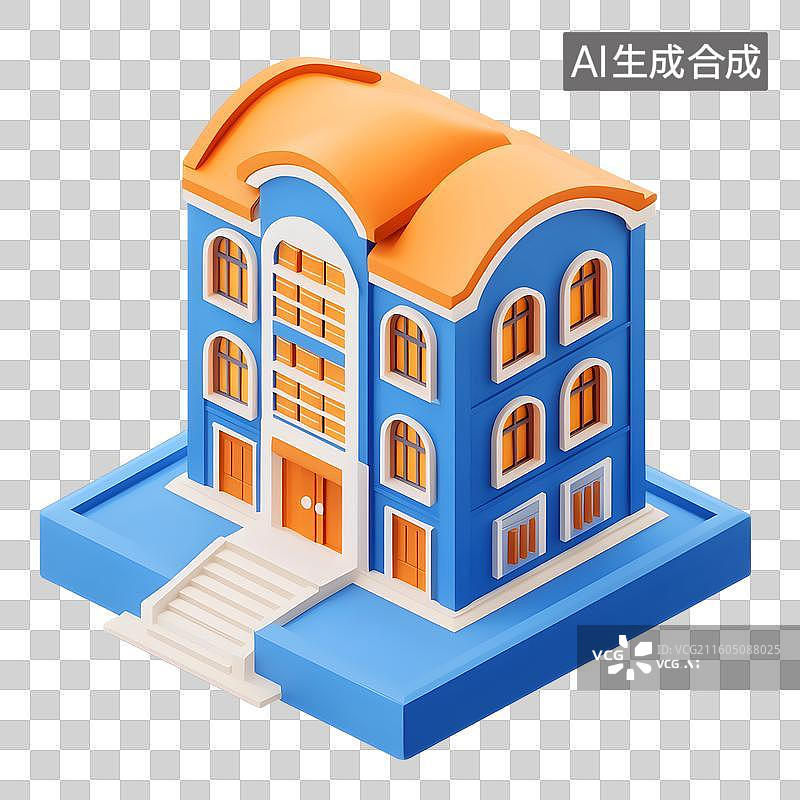 【AI数字艺术】蓝橙立体教育建筑图片素材