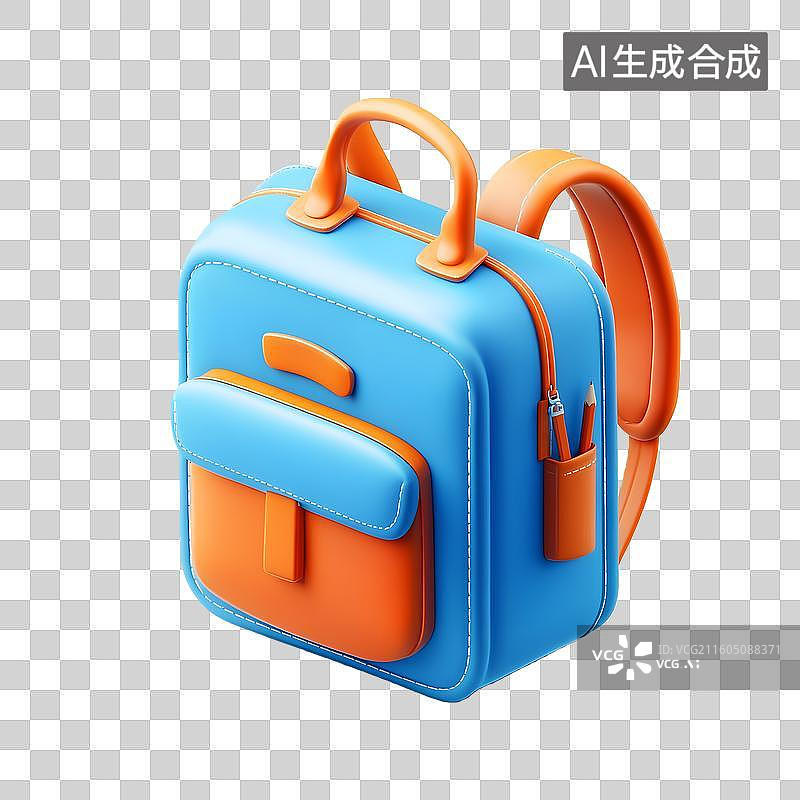 【AI数字艺术】蓝橙色立体书包图片素材