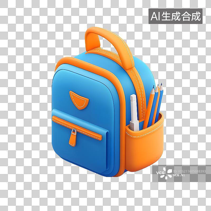 【AI数字艺术】蓝橙色立体书包图片素材