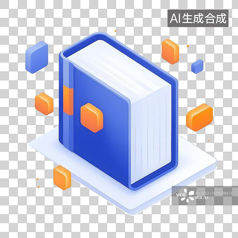 【AI数字艺术】蓝橙立体书籍图标图片素材