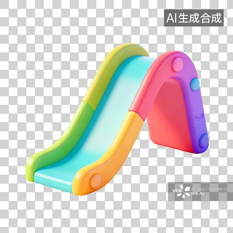 【AI数字艺术】3D渲染，彩色滑梯，滑滑梯，儿童玩具，婴儿用品，免抠元素图片素材