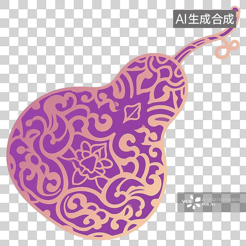 【AI数字艺术】国风手绘插画，紫色中国风葫芦花纹，宝葫芦，葫芦，免抠元素图片素材