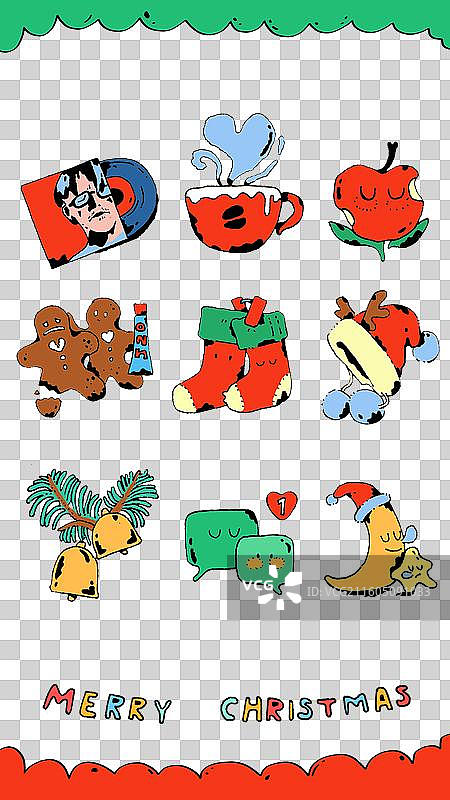 卡通插画圣诞节透明背景情侣可爱贴纸风治愈系元素图片素材