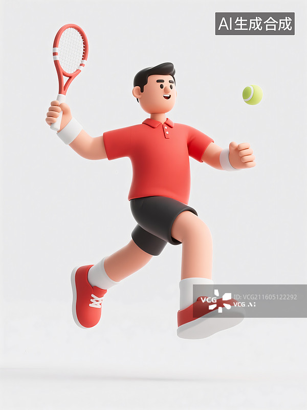 【AI数字艺术】一个穿红色运动衣男性在打网球三维图图片素材