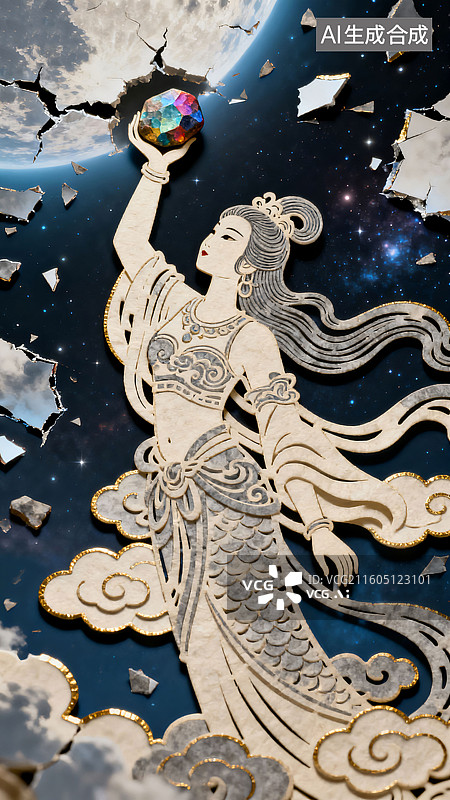 【AI数字艺术】中国神话传说女娲补天皮影戏三维图图片素材