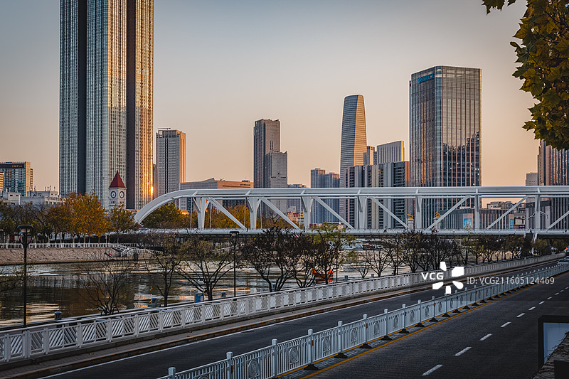 天津海河 进步桥 日落图片素材