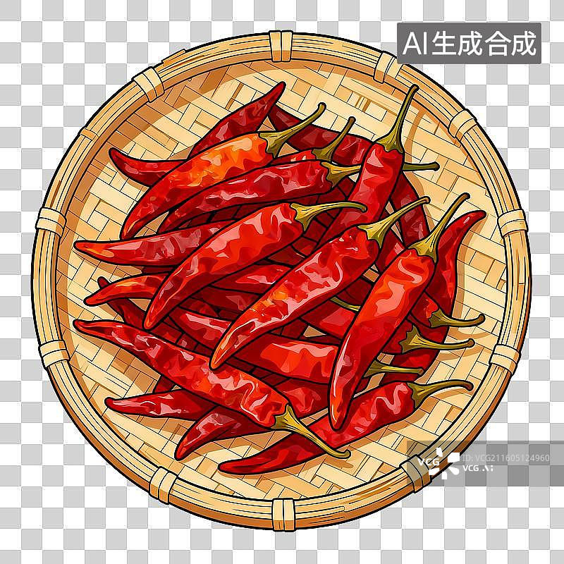 【AI数字艺术】竹筐里的红色辣椒图片素材