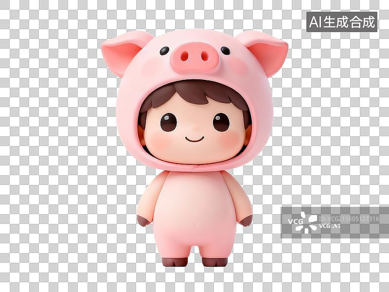 【AI数字艺术】3D 十二生肖猪卡通男孩免抠设计素材图片素材