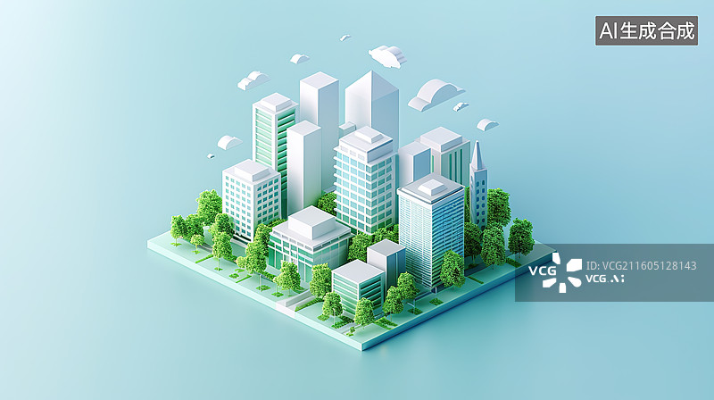 【AI数字艺术】2.5D卡通三维绿色环保主题城市微缩模型图片素材