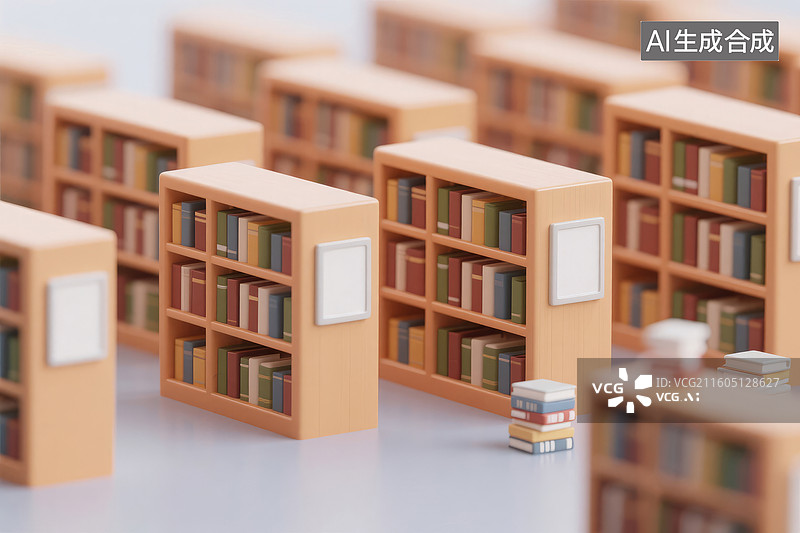 【AI数字艺术】微型图书馆书架与多彩书籍图片素材