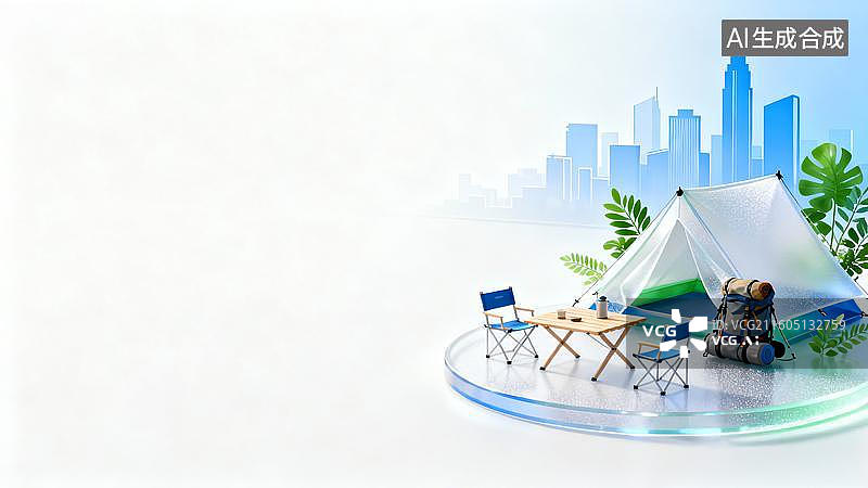 【AI数字艺术】3D简约城市露营宣传图片素材
