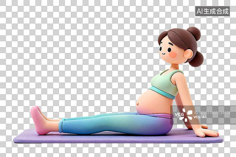 【AI数字艺术】3D孕妇在瑜伽垫上练习瑜伽普拉提，免扣元素图片素材