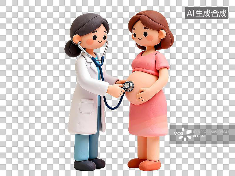【AI数字艺术】3D渲染医生在用听诊器为孕妇检查身体，免扣元素图片素材