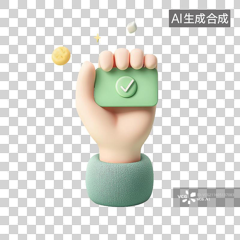 【AI数字艺术】手持对勾卡片3D场景图片素材