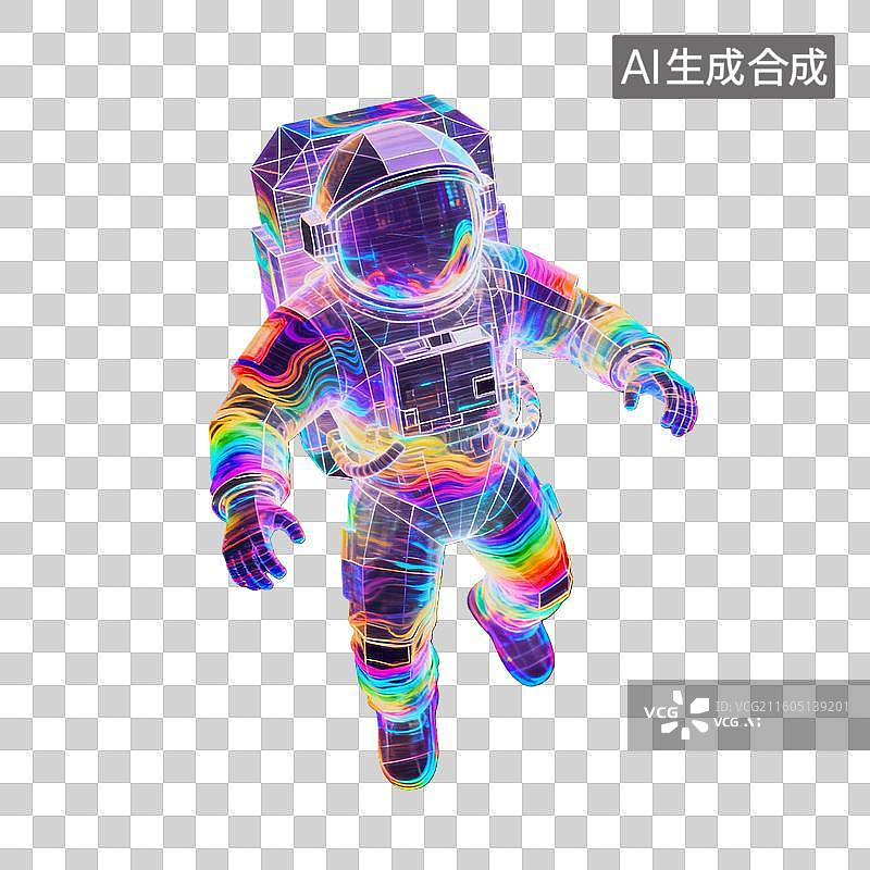 【AI数字艺术】宇航员 彩色镭射流体科技 元素图片素材