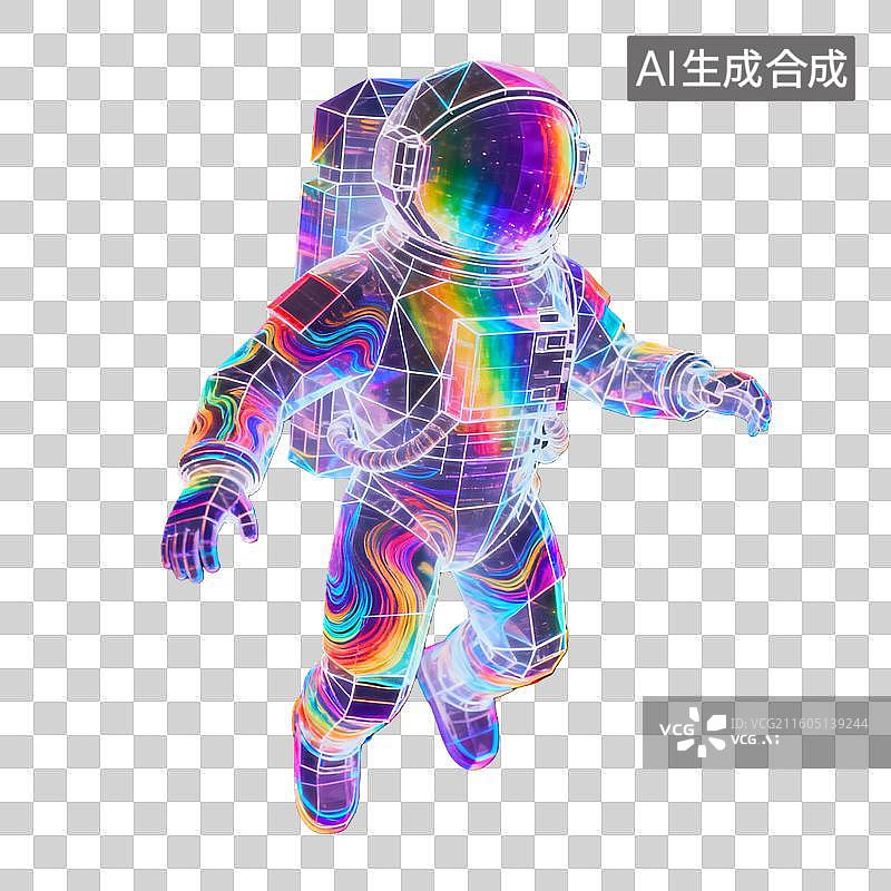 【AI数字艺术】宇航员 彩色镭射流体科技 元素图片素材
