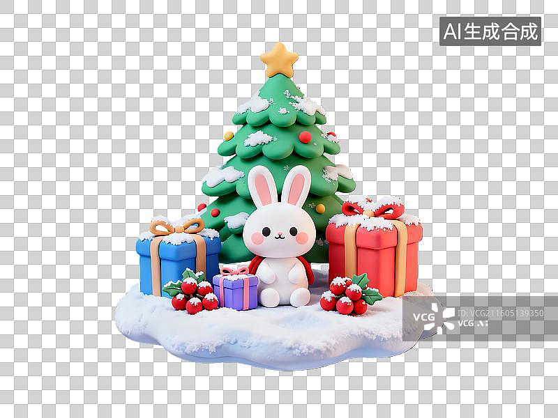 【AI数字艺术】3d粘土风格装饰元素冰雪覆盖的圣诞树图片素材