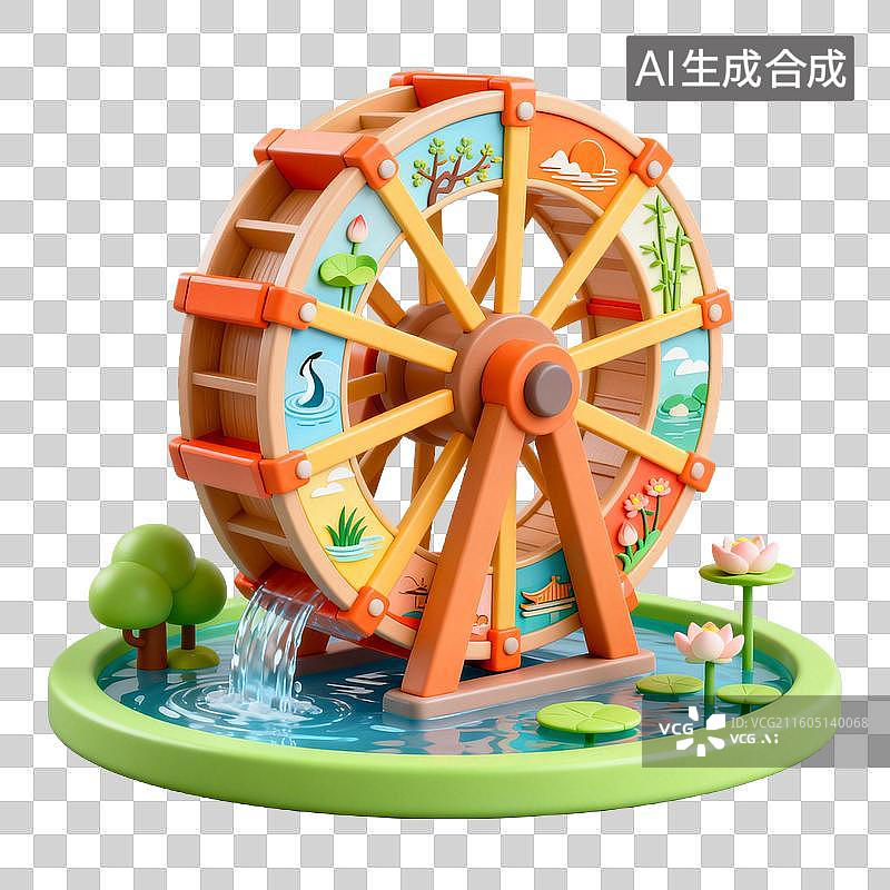 【AI数字艺术】3D拟物风格二十四节气夏天小满元素灌溉水车图片素材